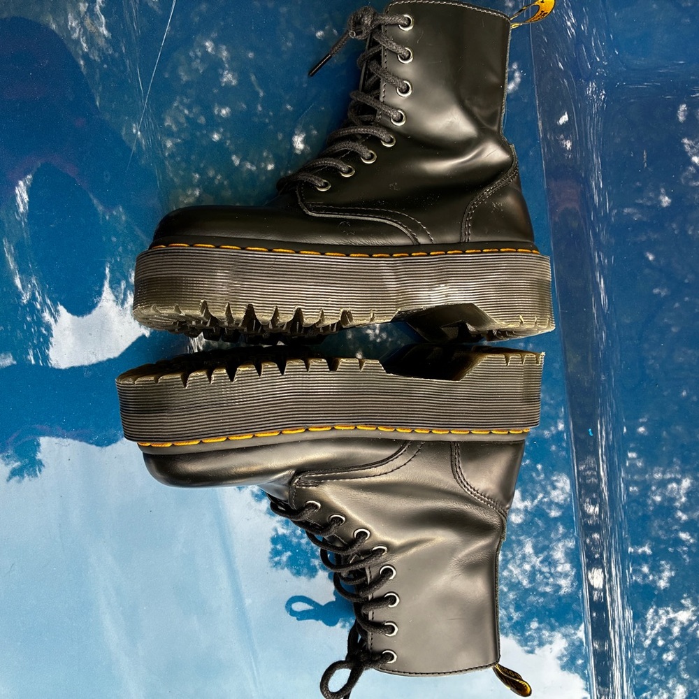Dr. Martens Black Leather Ankle Boots with Yellow Accents - Picture 6 of 10